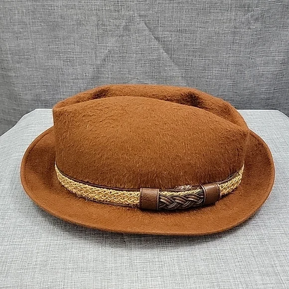 Biltmore men's fedora brown llama wool silk lined hat sz medium